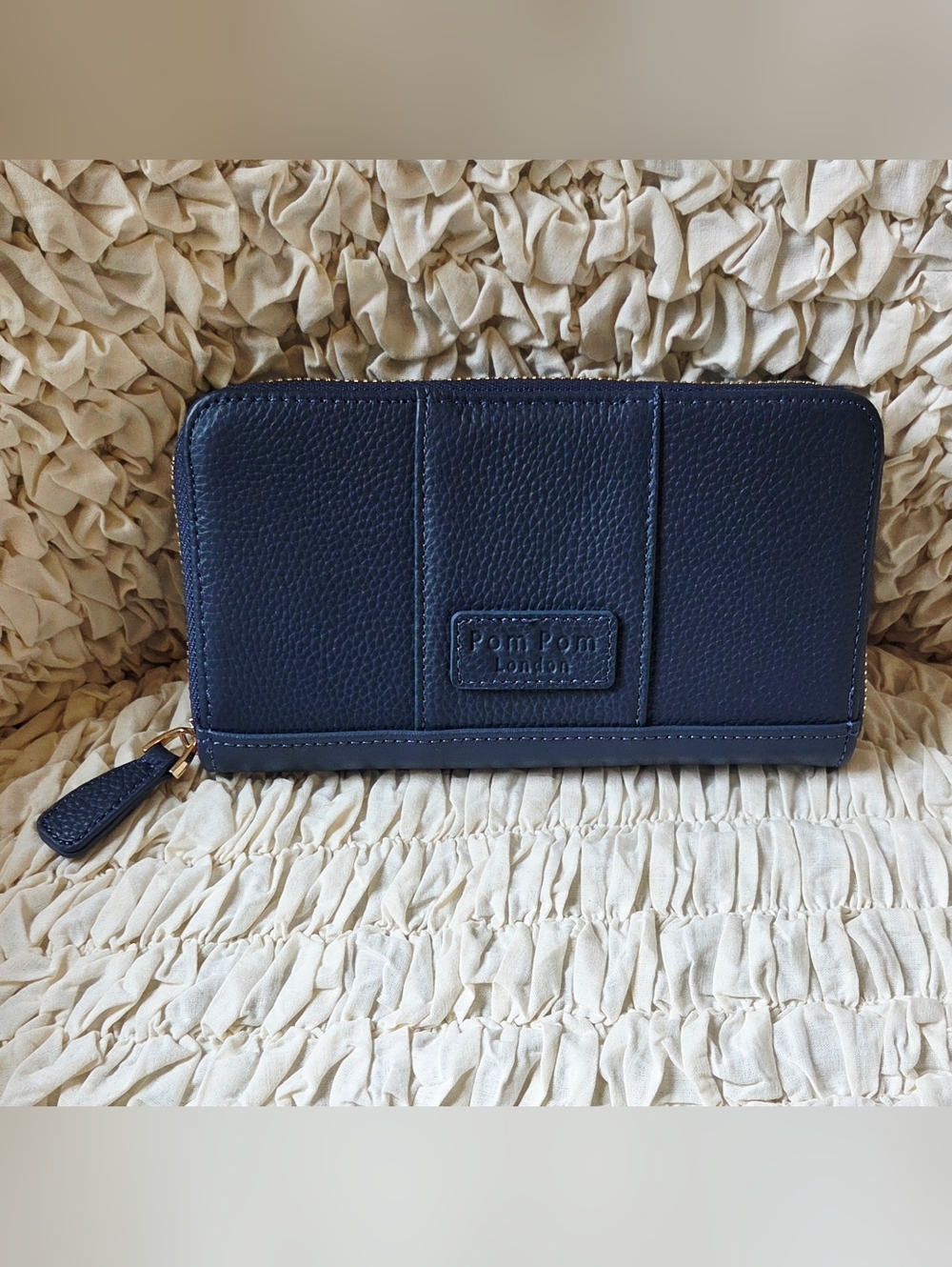 Pom Pom London Chelsea Slate Blue Zip-Around Wallet
